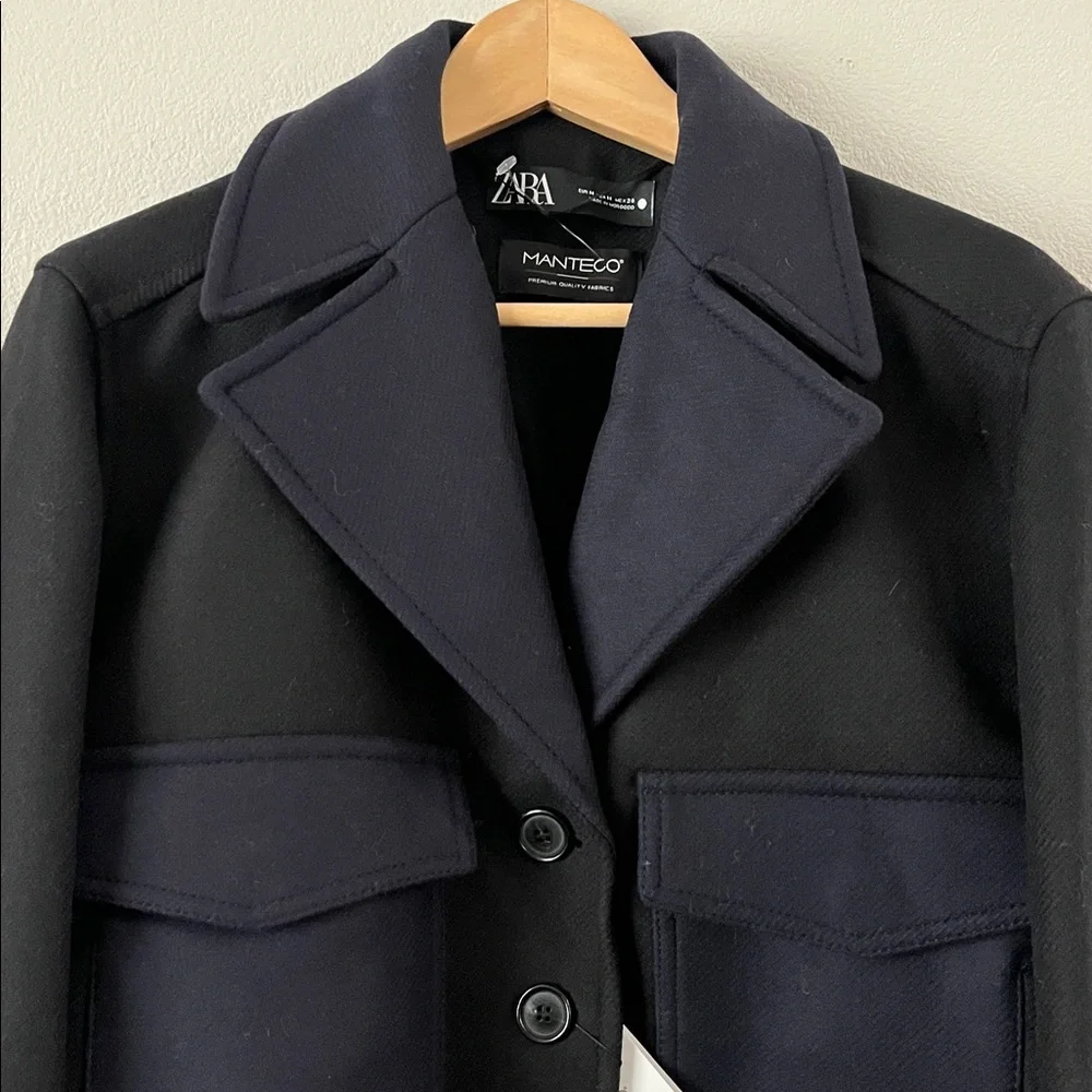 Zara ZW Collection Cropped Manteco Wool Coat Jacket Size M NWT
